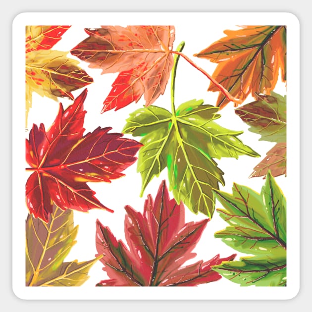 Cute Colorful Autumn Fall Green Orange Red Leaves Leaf Tropical Gift Sticker by Freid